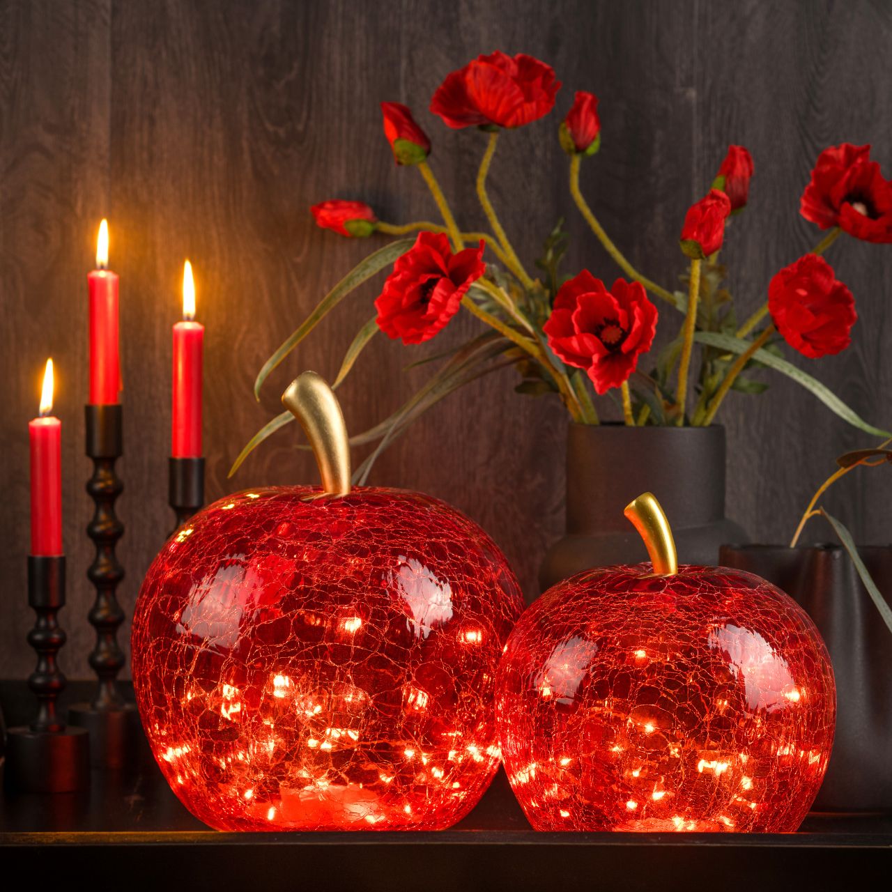 Apfel rot aus Glas mit 20 LED Lichtern
