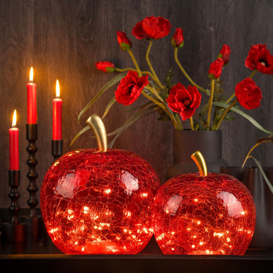 Apfel rot aus Glas mit 20 LED Lichtern